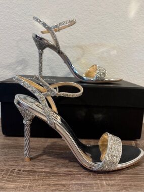 Badgley Mischka Women's Olympia Glitter & Crystal High Heel Sandals - 8